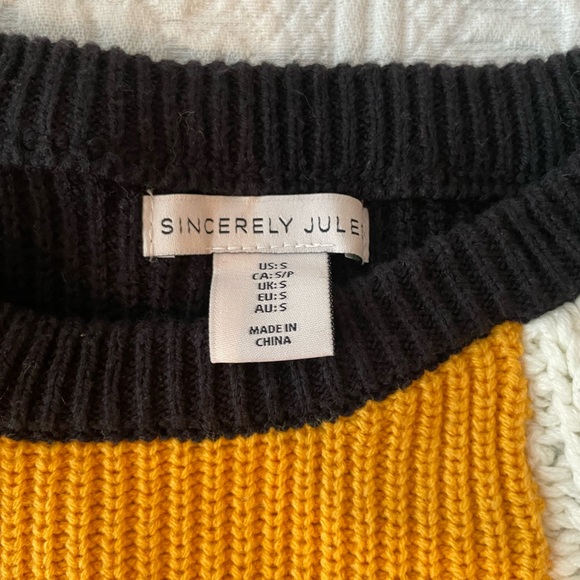 Sincerely Jules ColorBlock Cropped Sweater Black Yellow Orange Cream Small - Picture 6 of 12